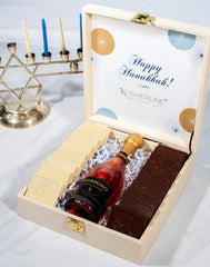 Hanukkah Luxe Wine and Gourmet Chocolate Cookies Wooden Gift Box