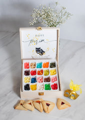 Purim Jelly Beans with Hamantaschen Keepsake Wood Gift Box