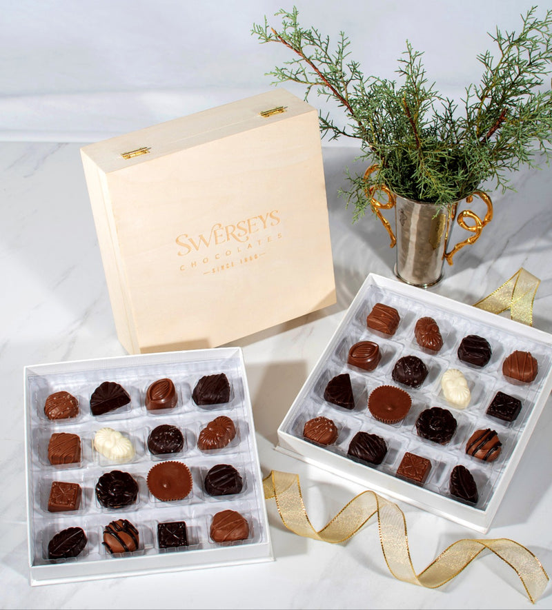 Elegant Swerseys Mid-Sized Gourmet Chocolate Wooden Gift Box 