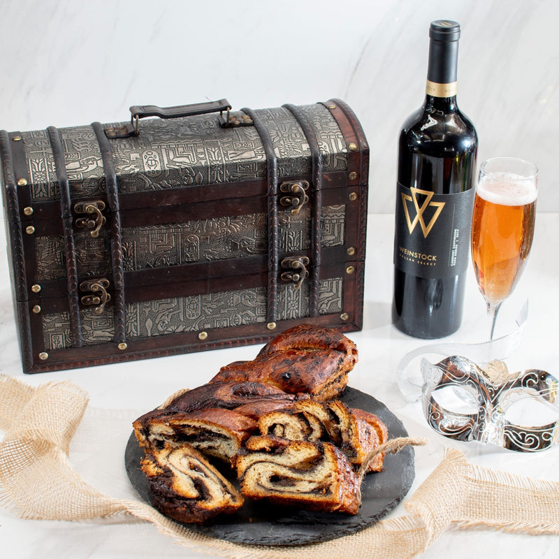 Swerseys Purim Wine & Babka Cake Mishloach Manot Treasure Chest- Swerseys