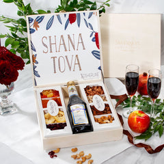 Rosh Hashanah Delicious Gourmet Nuts, Dried Fruits & Wine Wood Keepsake Gift Box