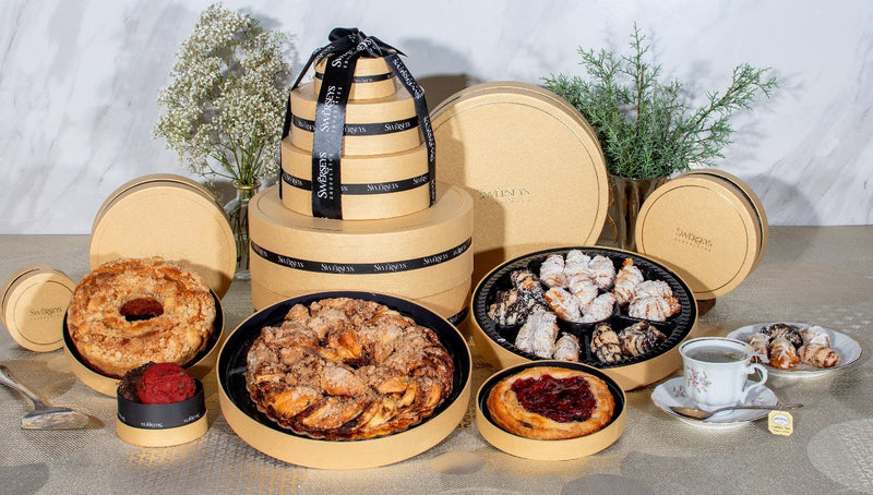 Swerseys Gourmet Rugelach & Babka Cake 5 Tier Gold Round Gift Box