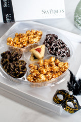 Swerseys Purim Gift Box Gourmet Chocolate Drizzle Pretzels & Carmel Glazed Popcorn